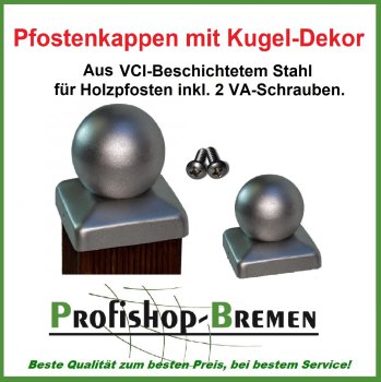 Pfostenkappe VCI beschichtet mit Kugel für Pfosten 8x8 cm